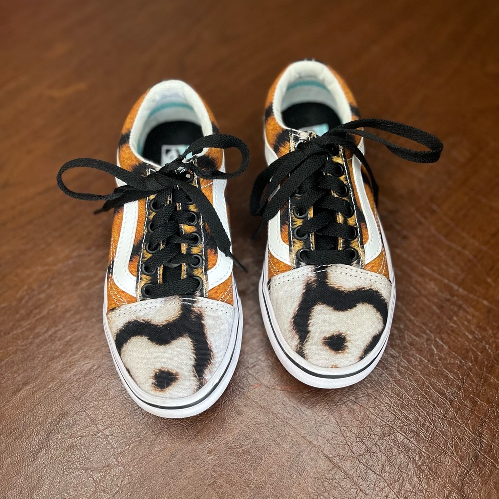 Vans Orange and Black Sneakers with Animal Pattern